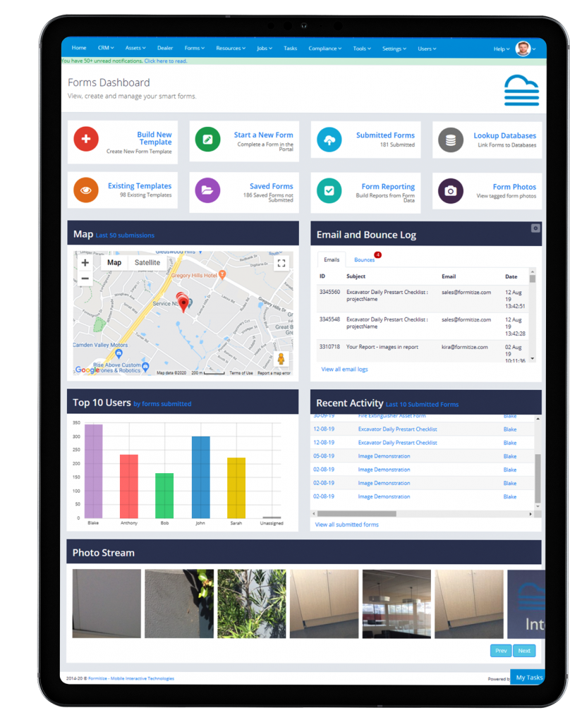 Formitize forms dashboard and reporting on tablet